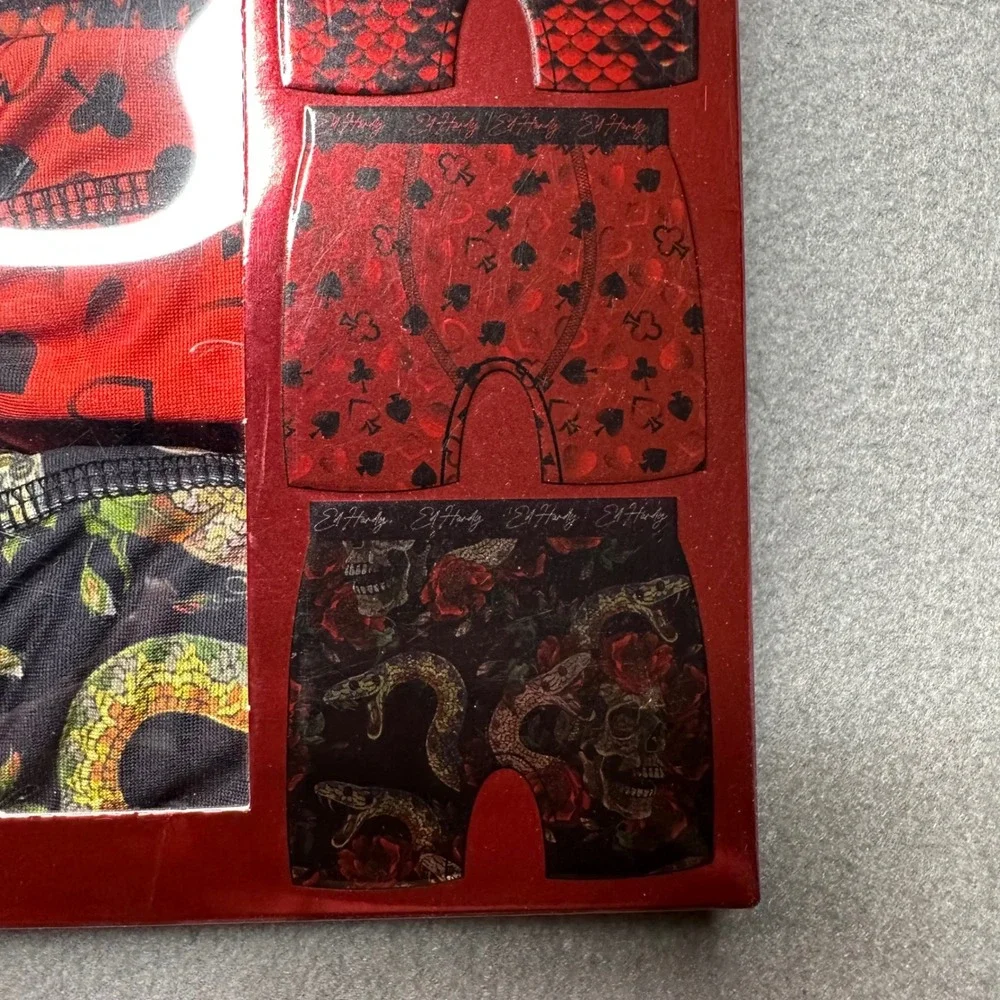Ed Hardy Performance Boxer Briefs Mens Medium Multicolor Tattoo Print 4 Pack
